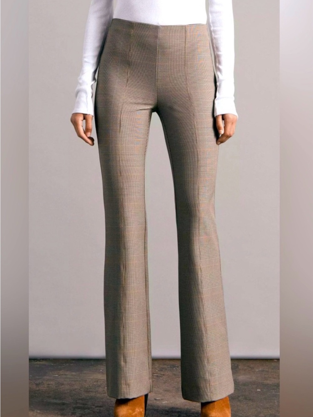 rag & bone Taupe Glen Plaid Flare Pants